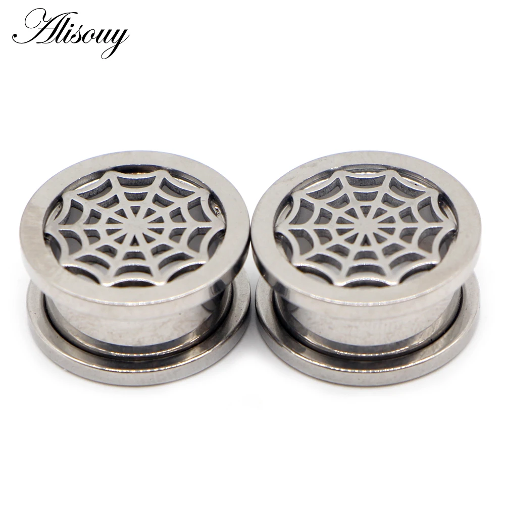 Alisouy 2pcs Flower Net Ear Tunnels Stretching Stainless Steel Earring Gauges Plugs Flared Screw Expander Body Piercing Jewelry image 5