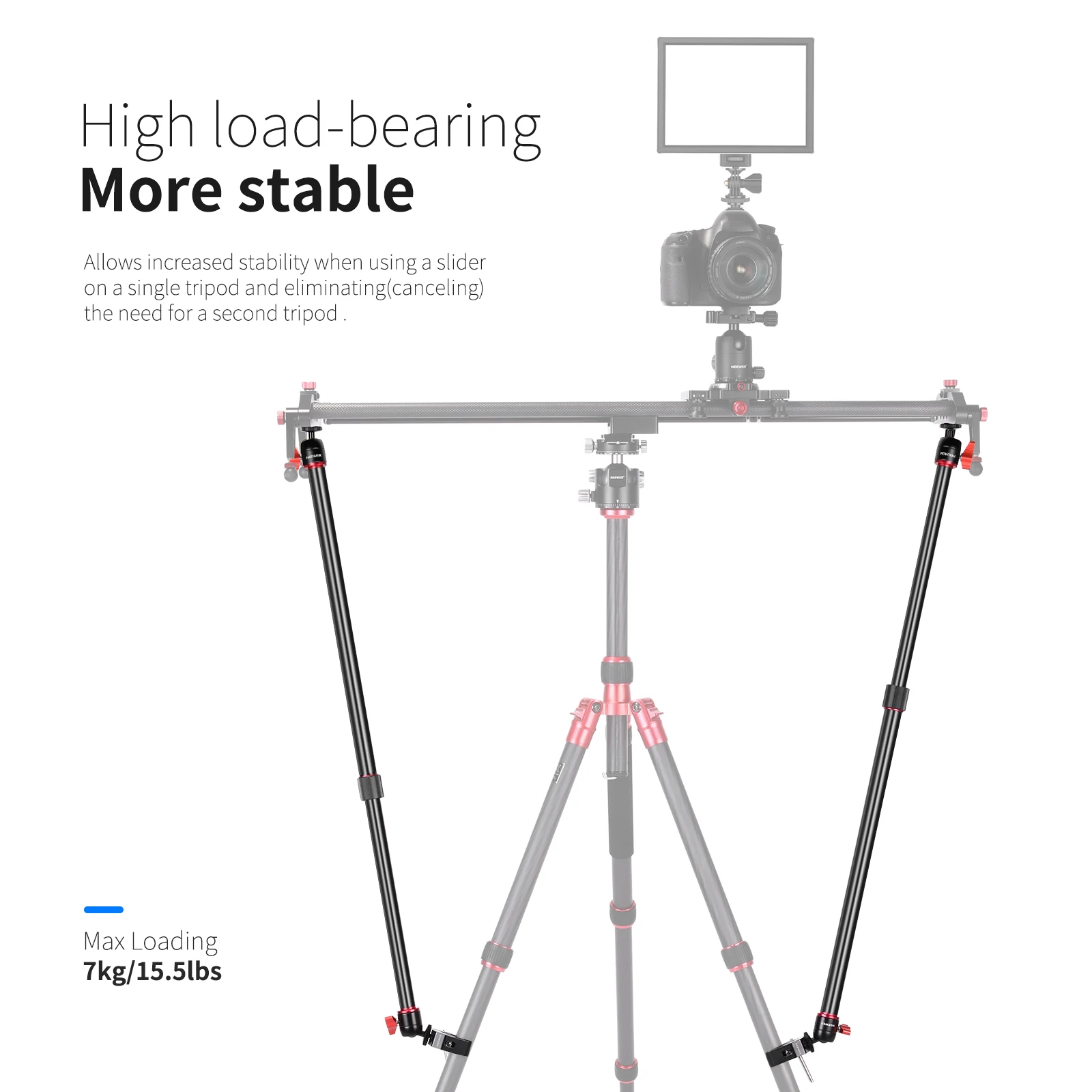 Neewer Camera Slider Support Arm Stabilizer, 2-Pack Adjustable Tripod Stability Arm for Increasing Stability in Aluminum Alloy