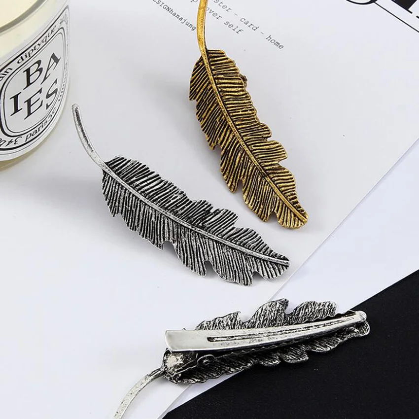 خمر المعادن يترك كليب مشبك شعر ريشي اصطناعي الفتيات دبوس الشعر الانفجارات كليب باريت اكسسوارات دبابيس الشعر للنساء أدوات التصميم