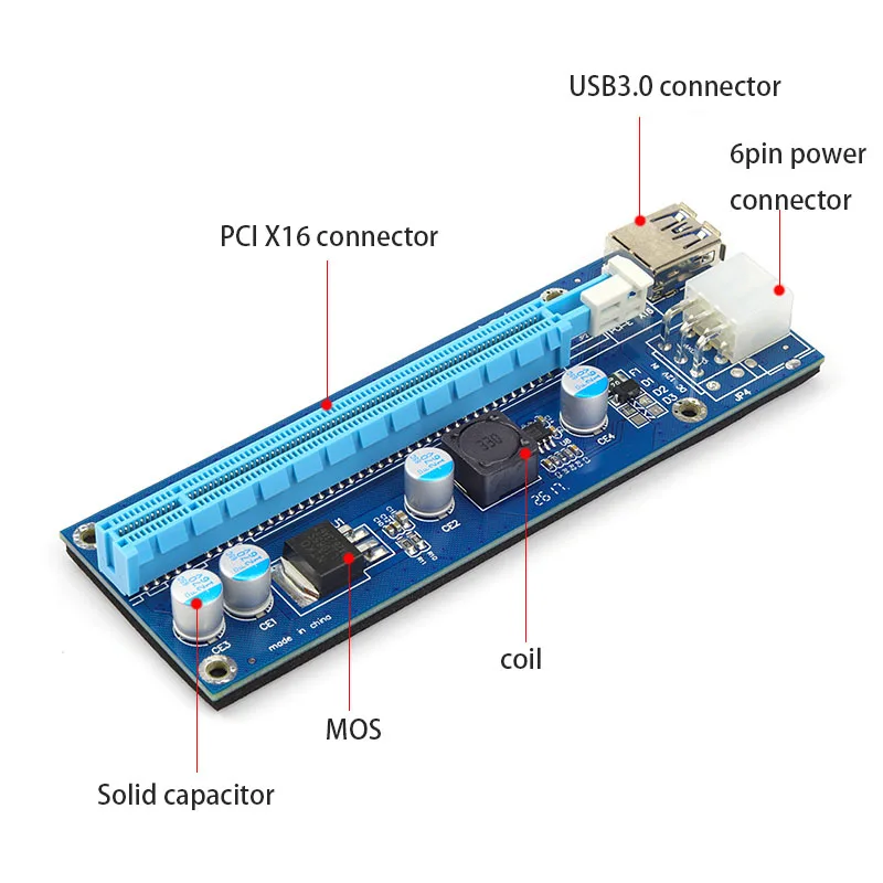 2017 جديد 60 سنتيمتر PCI اكسبرس الناهض بطاقة PCI-E 1x إلى 16x موسع مع USB 3.0 كابل بيانات + SATA إلى 6Pin IDE موليكس امدادات الطاقة