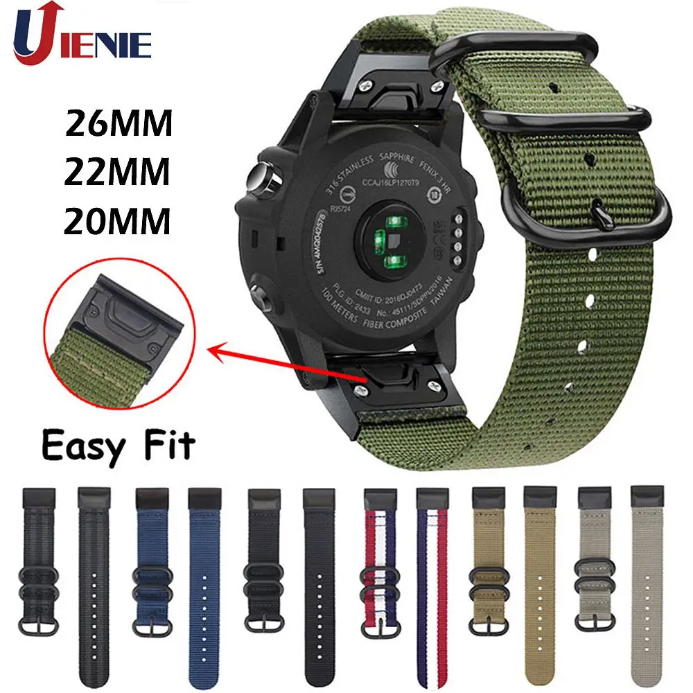 20/22/26mm Nylon Watchband Strap for Garmin Fenix 5 5X 5S Plus 6 6s 6x /3 HR/Forerunner 935 Smart Bracelet Easy Fit Band Correa