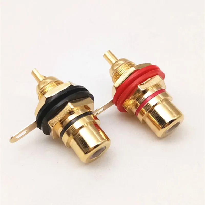 PURELINE 1pair Gold plated RCA Jack Connector Panel Mount Chassis Audio Socket Plug Bulkhead with NUT Solder CUP Wholesale 2pcs