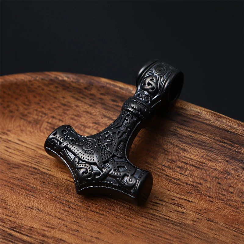 Stainless Steel Thor Hammer Vikings Necklace Men Nordic Vintage Male Pendant With 60cm Chain Fashion Jewelry For Boyfriend Gifts