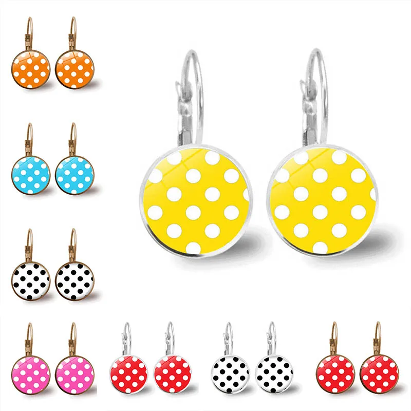 8 Color Wave Point Round Glass Cabochon Earrings Jewelry Fashion Earrings Women'S Gift