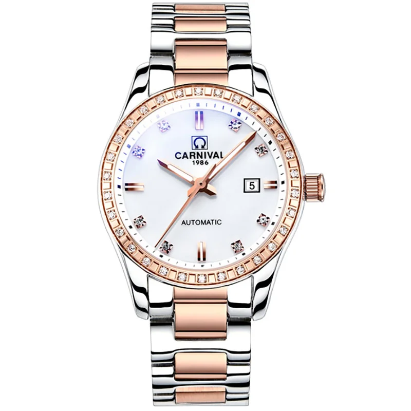 Carnival rhinestone automatic watches women luminous waterproof lady mechanical watch luxury brand relogio feminino reloj mujer