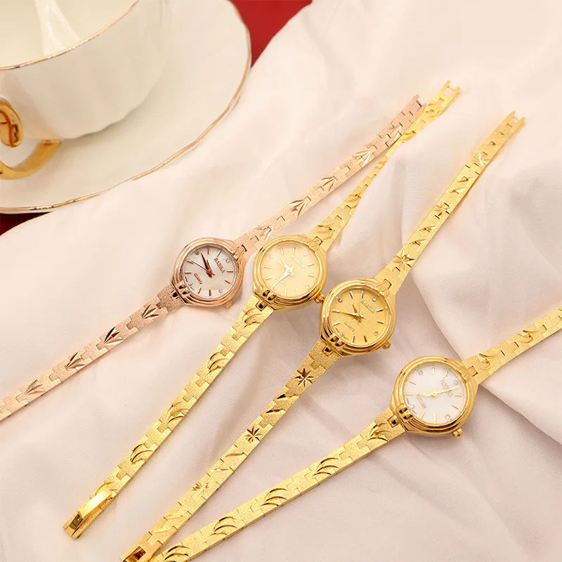 Gold Placer Vintage Ladies Gold Watch Vintage Waterproof Watch Exquisite INS Style Japanese Movement Gold Watch