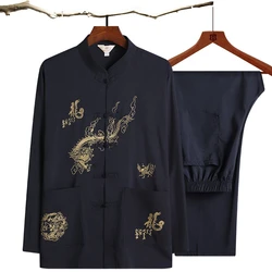 Männer lange ärmeln Tang anzug Chinesischen stil Hanfu vater kleidung drachen muster mit taschen kung fu uniform vestido chino