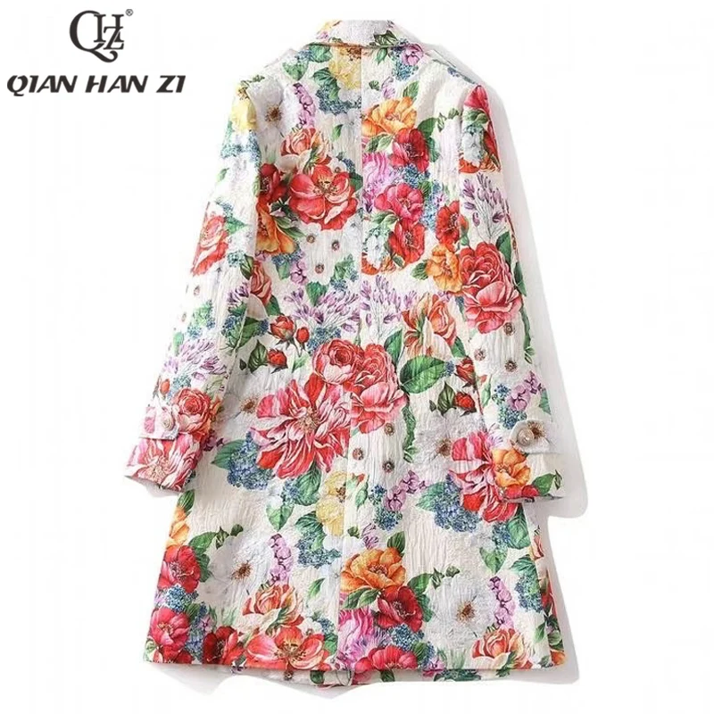 Imagem -02 - Qhz Designer de Moda e Elegante Inverno Trench Coat Feminino Mangas Compridas Incrível Impressão Vintage Fino Duplo Breasted Longo Cabolsa