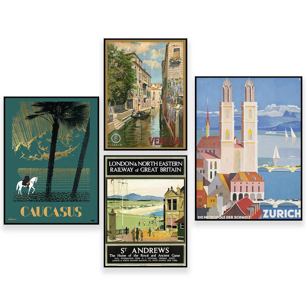 Цюрих, Швейцария, Плакат «Советская эпоха» -, Италия, Венеция Винтаж, Гольф — Ст-Эндрюс — Дом Королевской и древней игры