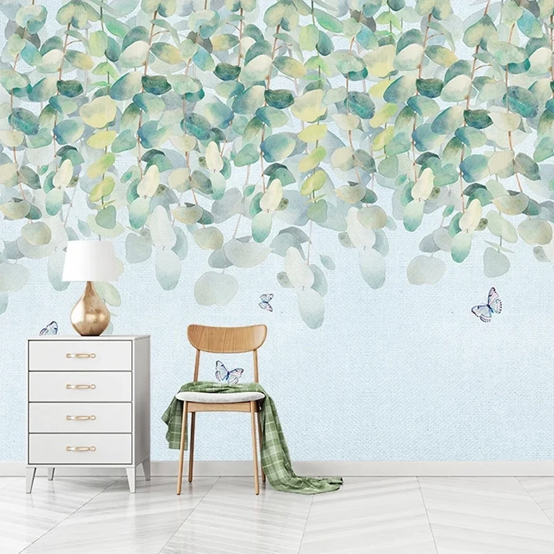 Custom 3D Wallpaper Modern Green Leaf Murals Romantic Watercolor Painting Living Room TV Sofa Bedroom Wall Sticker Papel De Pare