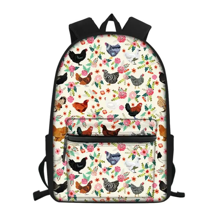 Mochila escolar con estampado de pollo y flores para mujer, morral escolar de lona, Mochila para adolescentes y niñas