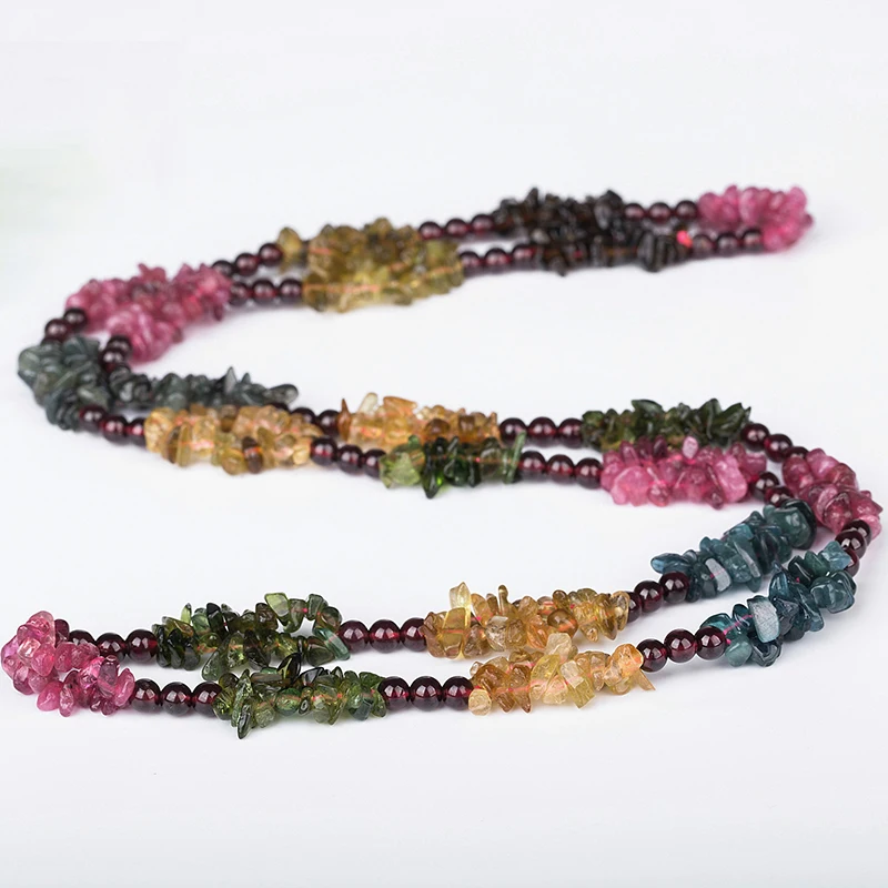 Candy Color Tourmaline Natural Stone Necklace Irregular Beads Sweater Chain Crystal Necklace Lucky for Women Jewelry JoursNeige