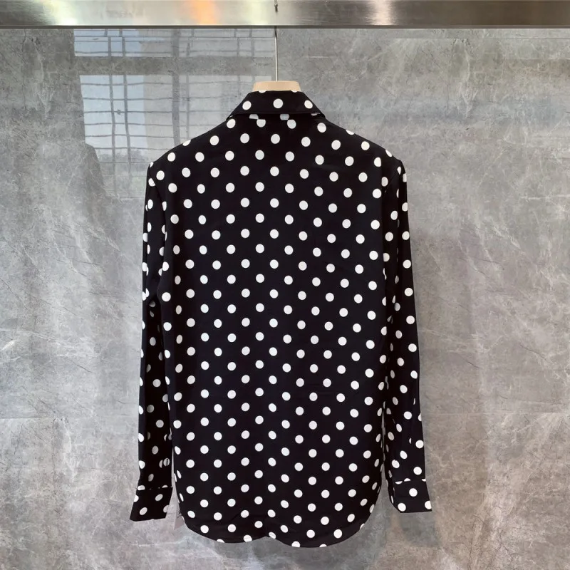 Spring Autumn New Long Sleeve Polka Dot Shirts Men Street Casual Work Loose Tops Fashion Single Breasted Black Shirts Male