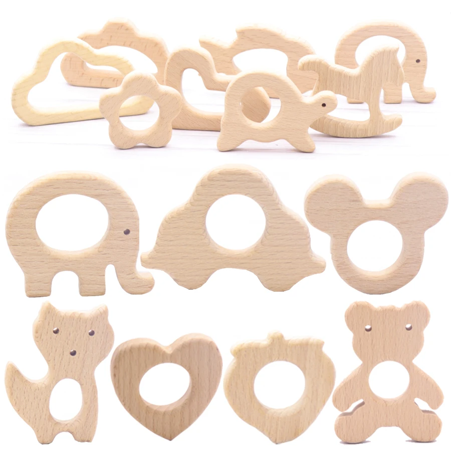 

10pcs Baby Teethings Toy Wooden Teether Jewelry Toddler Teething Toy Baby gift customizable Handmade Wooden Animal shape Teether