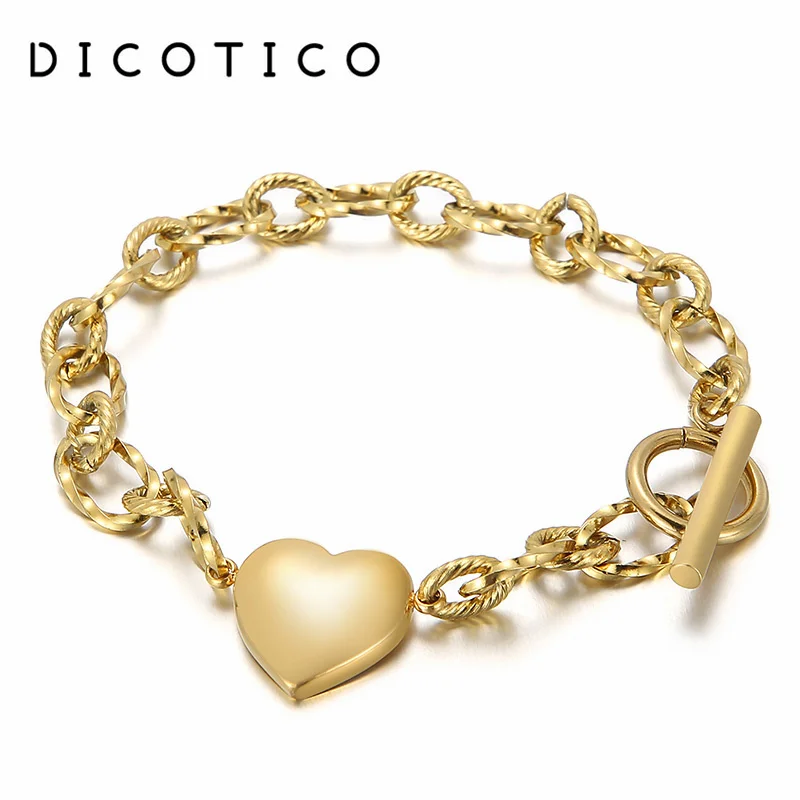 Fashion Heart Women Bracelet Gold Silver Color Stainless Steel Twisted Link Chain Bracelet For Women Wholesale Jewelry Gifts