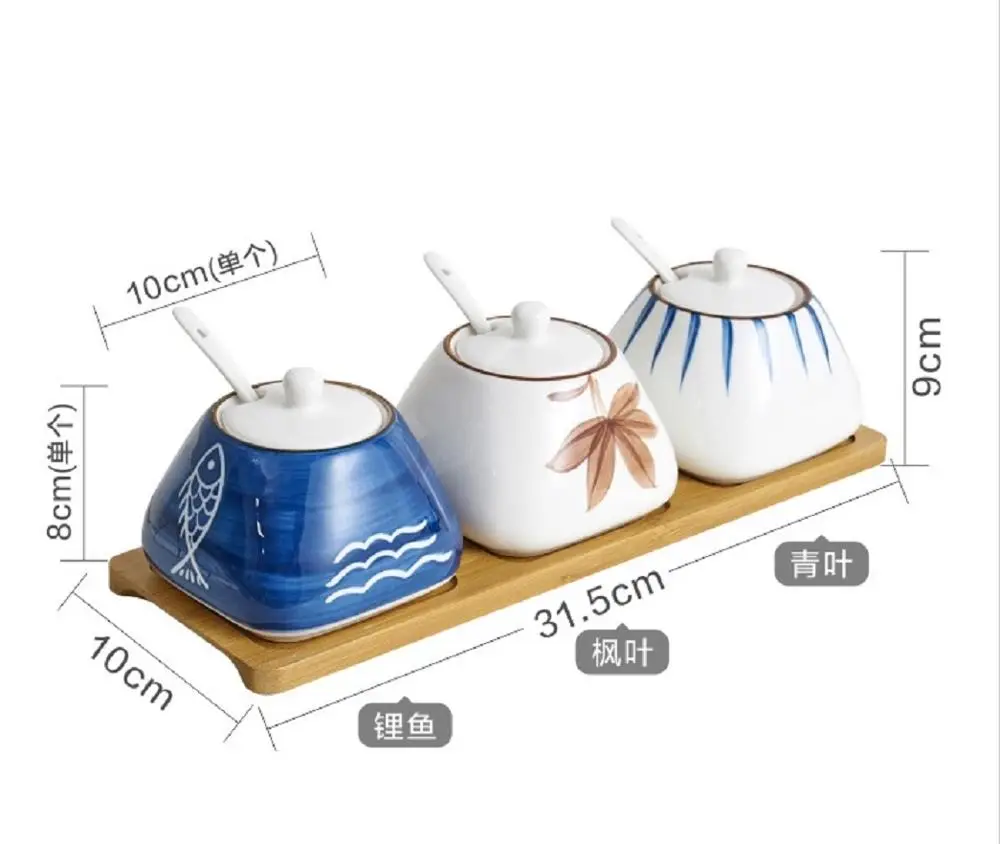 

Japanese Ceramic Condiment Pot, Salt and Sugar Condiment Box, Monosodium glutamate Bottle, Household Kitchen, 3 Pcs