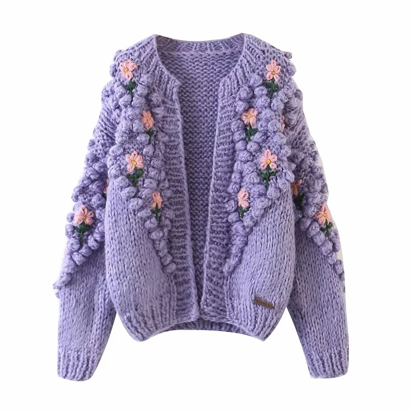 2020 embroidery Knitted Sweater Women Cardigan Befree Harajuku Flower Pull Femme Hiver Leisure Time Coat Truien Dames Autumn