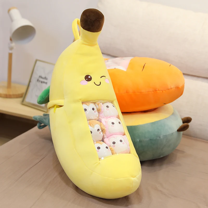 A Bag Of Fruit Toy Stuffed Soft Snack Pillow Plush Strawberry Avocado Banana Toys Birthday Christmas Gift