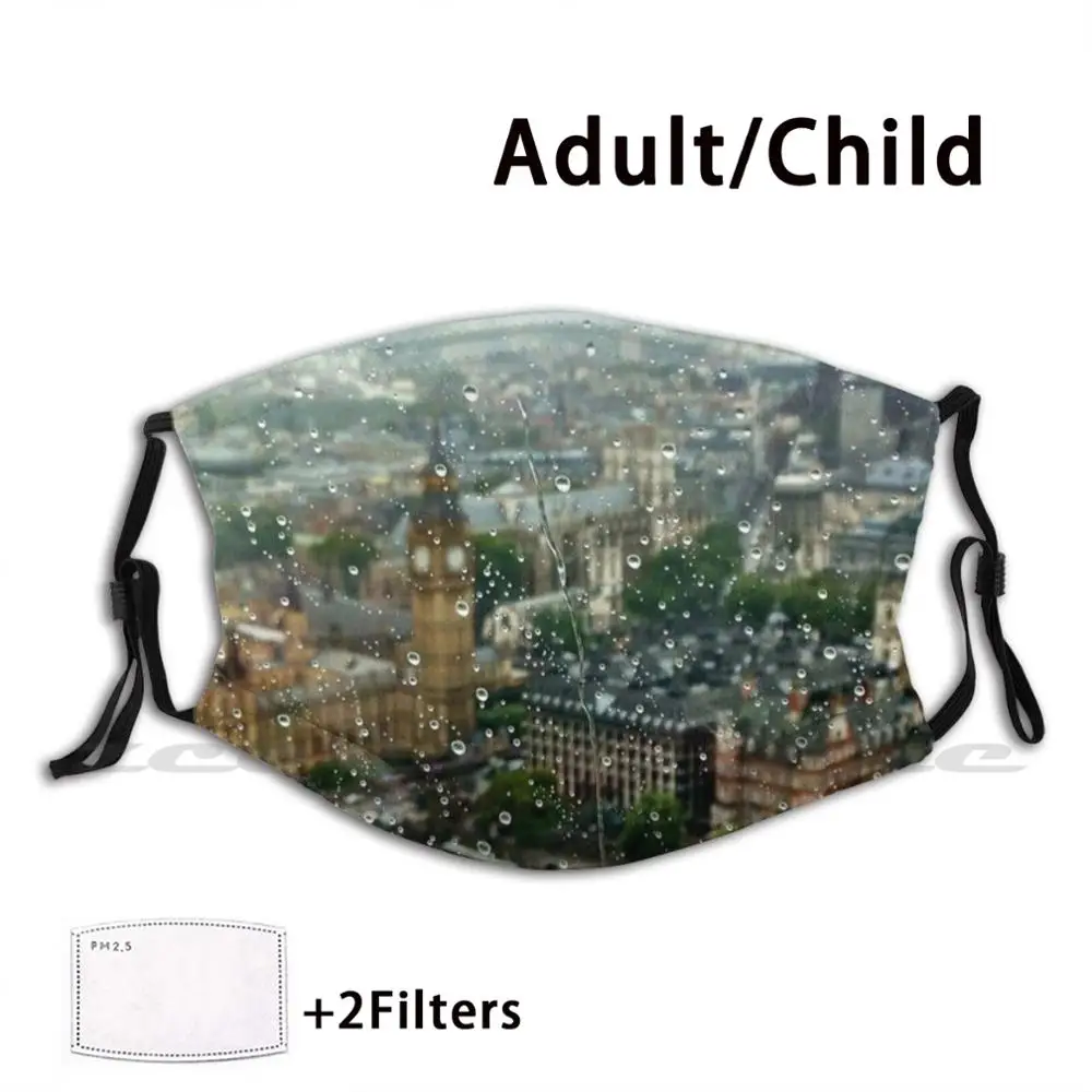 

Elizabeth Tower In The Rain Mask Cloth Reusable Print Filter Washable Big Ben Rain London Summer England United Kingdom Europe