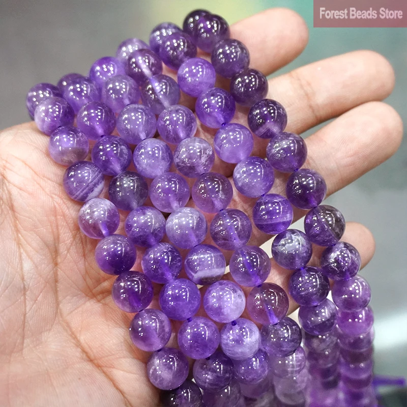 Natural Purple Crystal Beads Amethysts Round Beads Diy Bracelet Necklace Pendants for Jewelry Making 15\