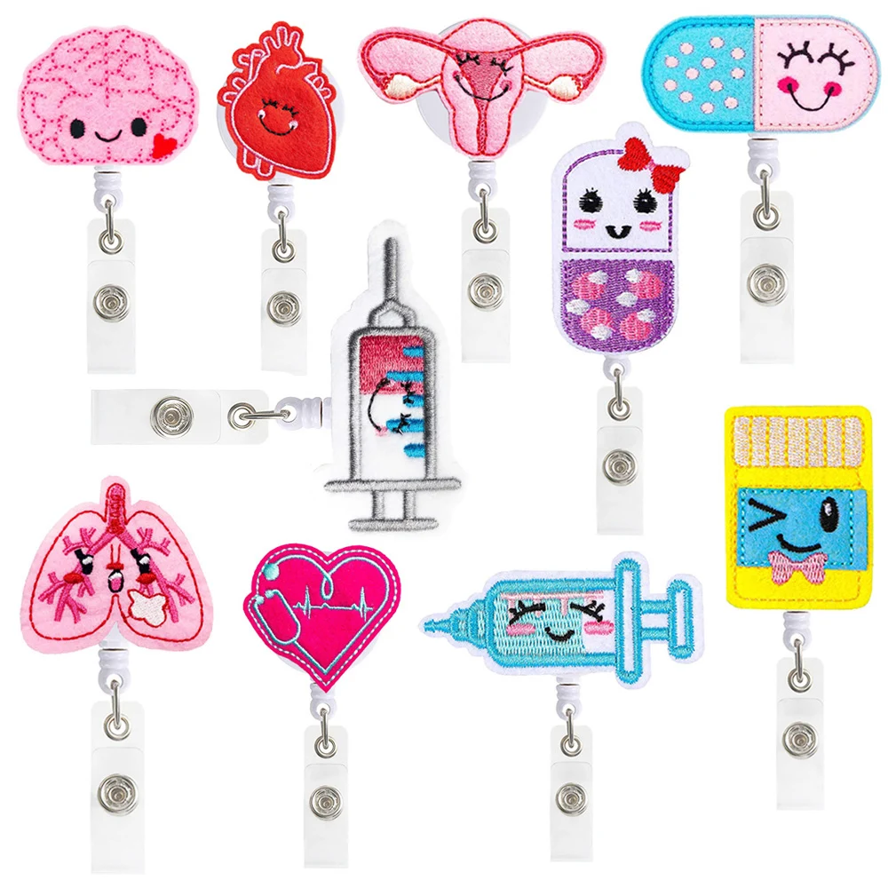 

1PCS 360° Cute Retractable Nurse Badge Reel Clip Badge Holder Students Doctor ID Card Holder Kawaii Needle Organ Heart Pattern