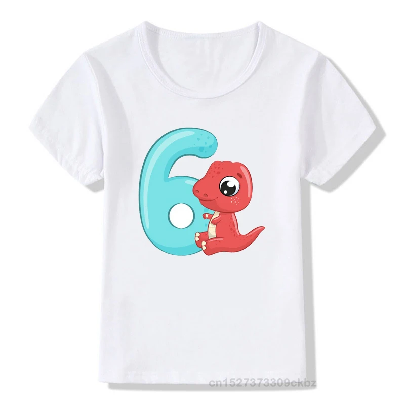 

Cute Dinosaurs Cartoon Boys T Shirt Kids Clothes Girls 1-10 Happy Birthday Number T-shirt Summer Short Sleeve TShirt Kawaii Tops