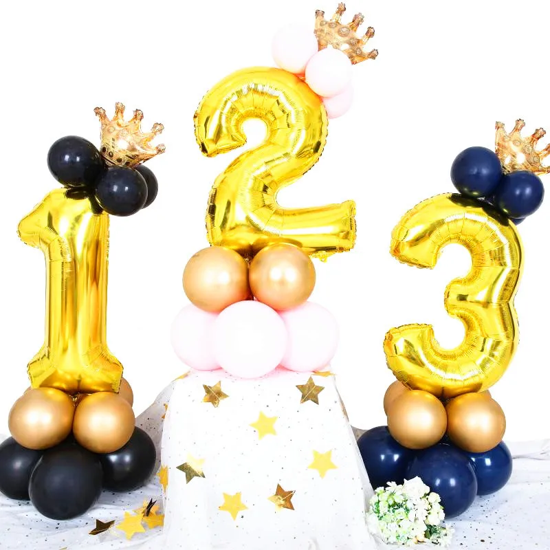 32 inch Number Balloons Stand Foil Balloon Arch Gold Digital Globos Wedding Birthday Party Decoration Baby Shower Party Supplies