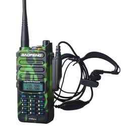 Baofeng-walkie-talkie de camuflaje, Radio FM de 2 vías, resistente al agua IP57, VHF, UHF, banda Dual, 8W, 128 canales, manos libres, UV-9R Plus