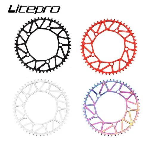 Imagen 1 del producto Litepro-plato de diente de bicicleta plegable, diente positivo negativo 46/48/50/52/56/58T, rueda de cadena, bielas coloridas para bicicleta BMX 130BCD