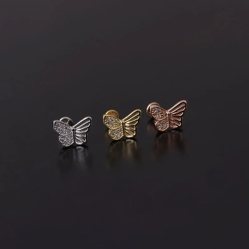 1PC 16G Flower Crown Butterfly Star Ear Piercing Cz Cartilage Helix Daith Conch Rook Tragus Stud Labret Back Piercing Jewelry
