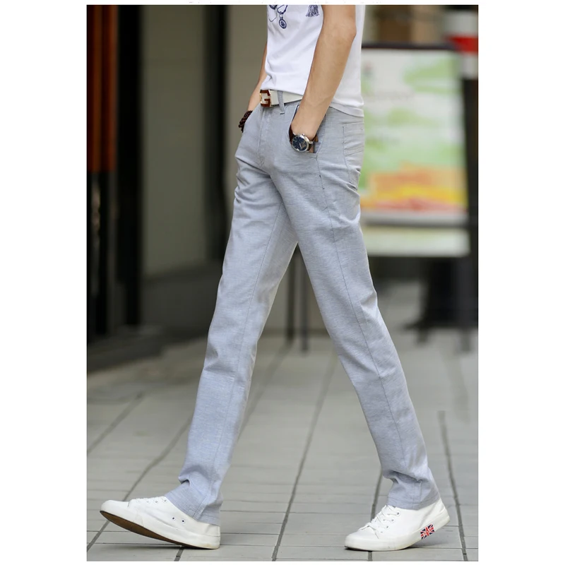 118 Men Fashion Summer Fashion Korea Slim Fit Straight Linen Cotton Thin Business Trouser Pants Male Casual Pants Import Clothes