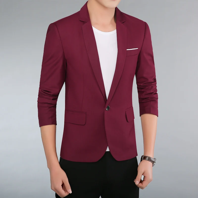 

Suit Top 2021 Fashion Spring Autumn Men Jacket Long Sleeve Solid Color Slim Man Casual Thin Suit Office Blazers