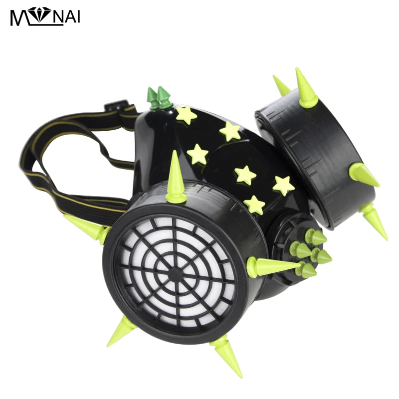 Steampunk Devil COS Anime Punk Mask Ghost Steps Street Green Star Spikes Masks Punk Cosplay Stage Party Face Masks Halloween