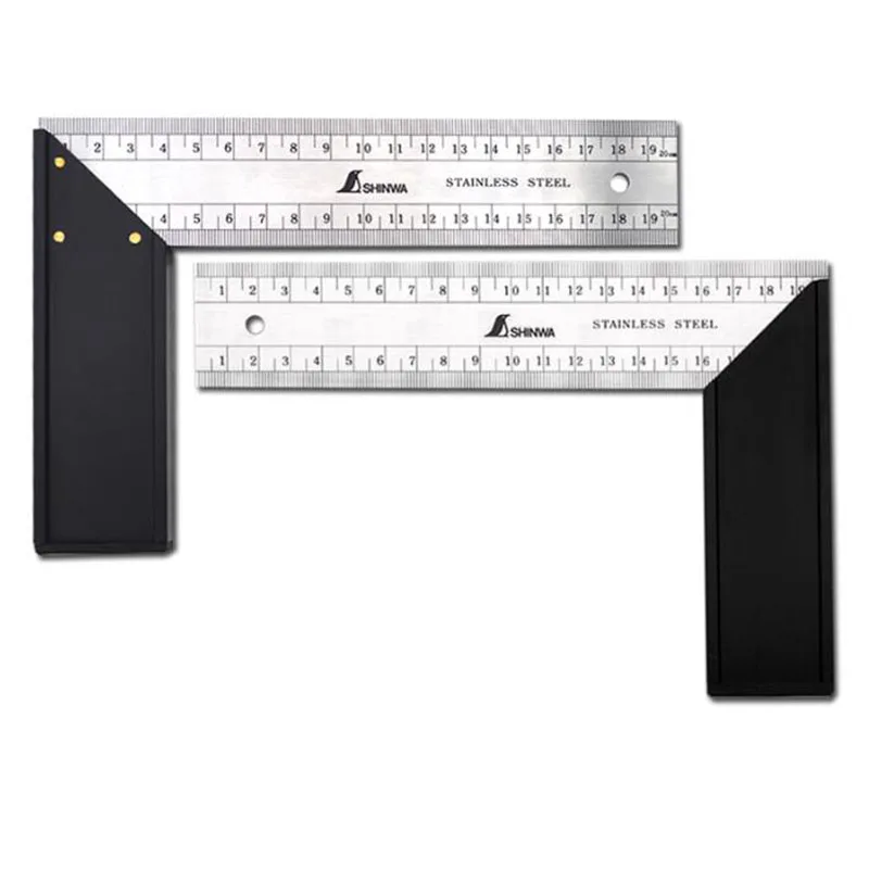 High Quality SHINWA Penguin Miter Try Square Stainless Steel Right Angle Ruler  20/25/30cm Front and Back Same Scale