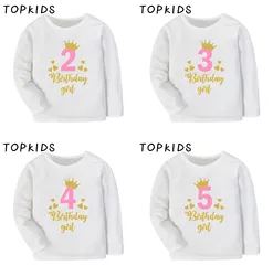 Birthday Princess Girls T-shirts 1 2 3 4 5 6 7 8 9 Years Birthday Party Kids Clothes Children T shirt Baby Long Sleeve Tops Gift