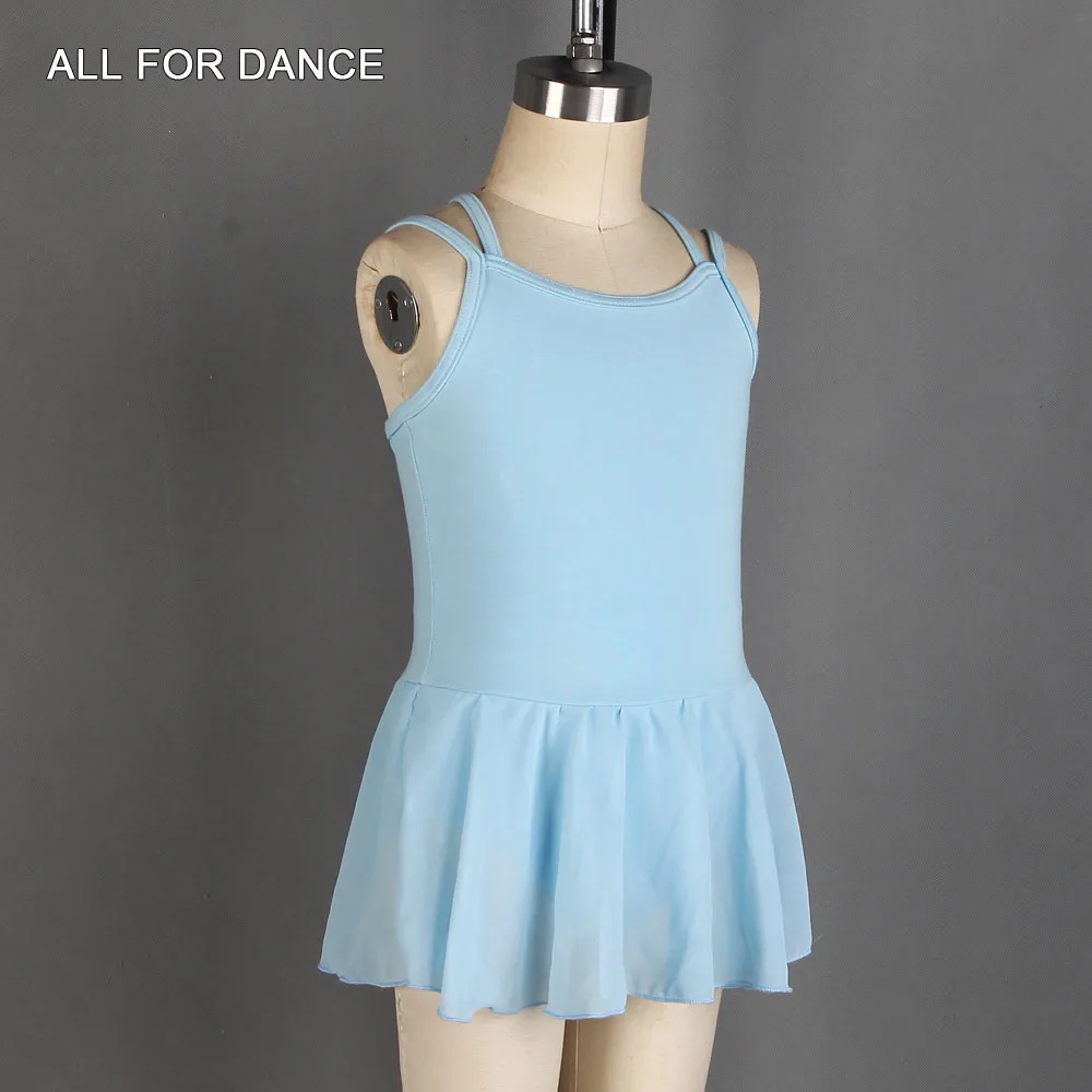 03D0008 Top Quality Children's Double Straps Skirted Leotard Cotton Lycra and Chiffon Ballet Dance Wear Practing Leotards