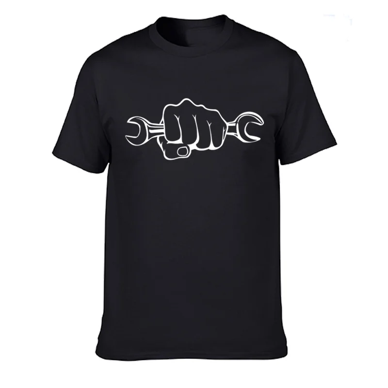 Mechanic Holding A Wrench Motorcycle T-Shirt Father's Present Birthday Gift For Daddy Husband Boyfriend Men Cotton T Shirt Tops