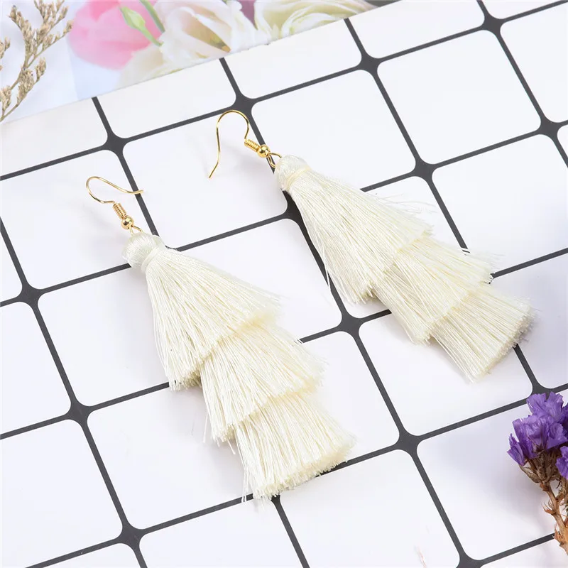2020 3 Layered Bohemian Fransen Luxus Erklärung Quaste Ohrringe 2020 Boho Mode Schmuck Frauen Lange Tropfen Baumeln Ohrringe – Detail 15