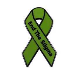 End the Stigma green mental health awareness ribbon enamel pin badge