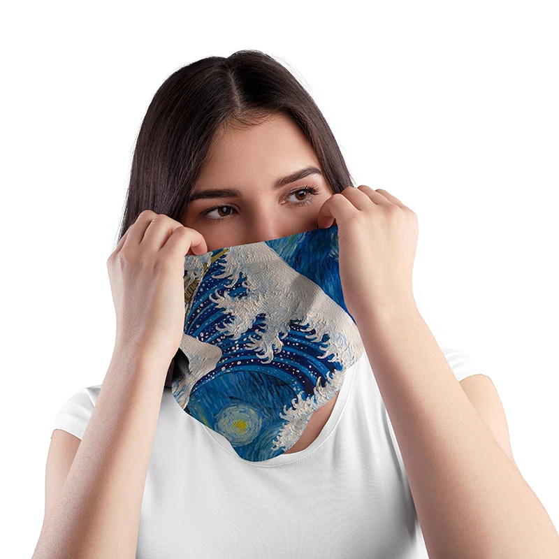 New Fashion 3D Printed Van Gogh Oil Painting Art Neck Scarf Women Soft Face Bandana Sunflower Starry Night Hijab Scarf Turban