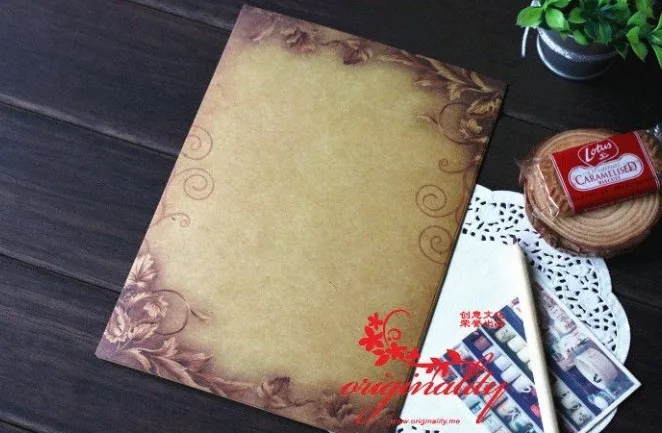 Kraft Brown Letter Paper 16sheets Vintage Flower Design Letterhead Letter Writing Paper Letter Pad Drawing Sketch Pad Stationery