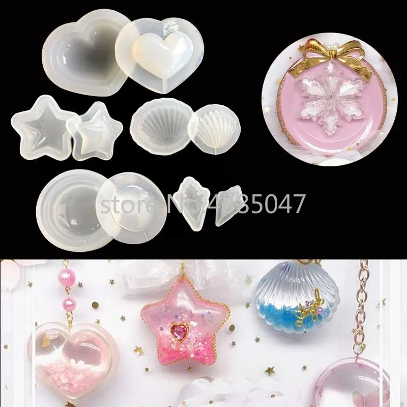 Water Injection Hollow Silicone Jewelry Molds DIY Craft Shells Heart Round Star Handmade Earrings Keychain Molds Jewelry Tools