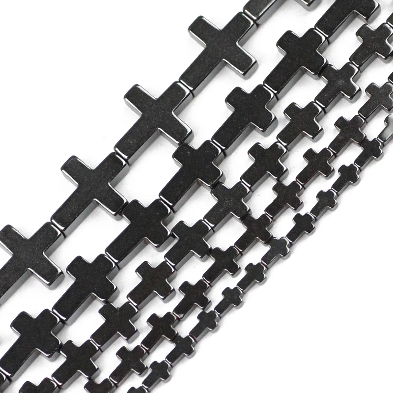 JHNBY Jesus Cross Black Hematite Beads Natural Stone 4/6/8/10MM Loose Beads For Jewelry Bracelet Making DIY Findings Accessories