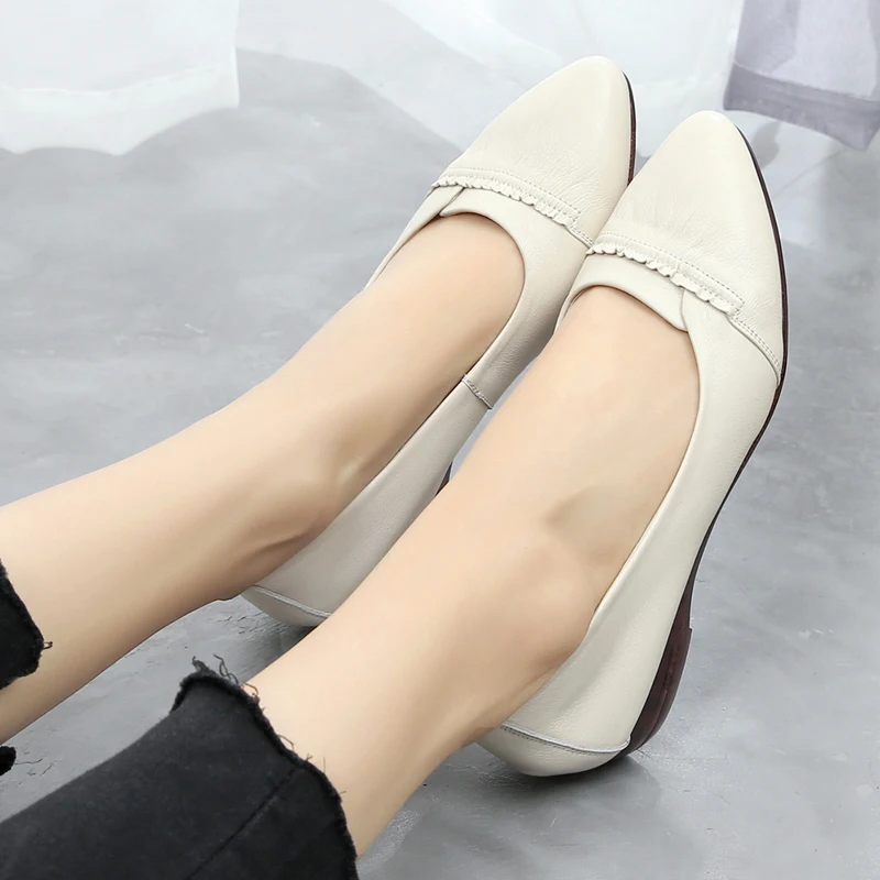 GKTINOO 2024 Spring Genuine Leather Shoes Pointed Toe Women Flat Shoes Fashion Casual Shoe Soft Comfort Leather Shoes Large Size