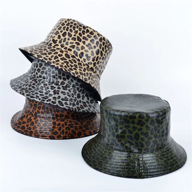 2021 Pu Leopard Print Bucket Hat Fisherman Hat Outdoor Travel Hat Sun Cap Hats for Men and Women 112