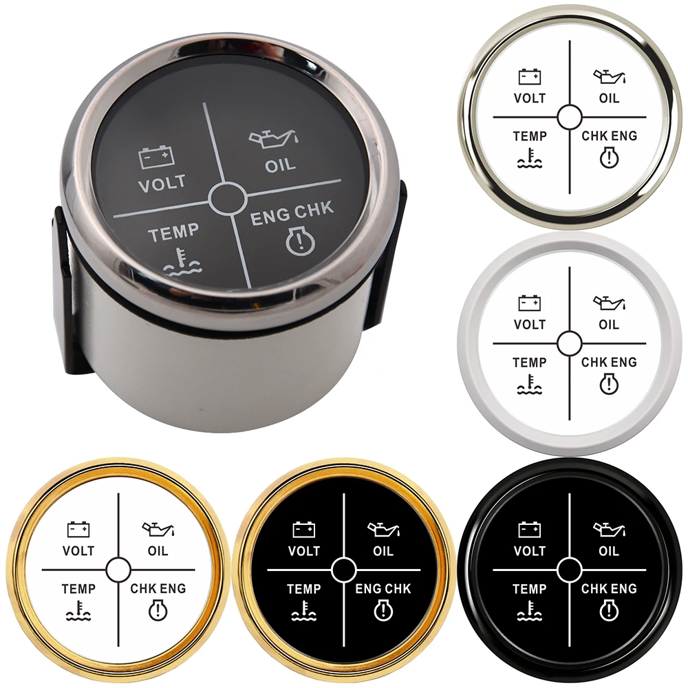 

52mm Alarming Gauge Meter Volt/Oil/Water Temp/Check Engine Indicator 4 LED Alarm Indicator Gauge fit Car Boat 12V24V Customized
