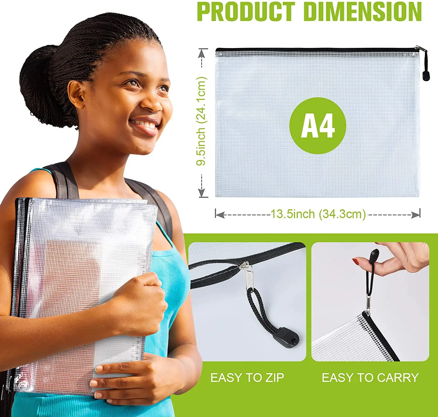 A4 Size Document Folder File Zipper Bags Plastic Wallets Mesh Document Bags Zipper Bag Ziplock Wallet