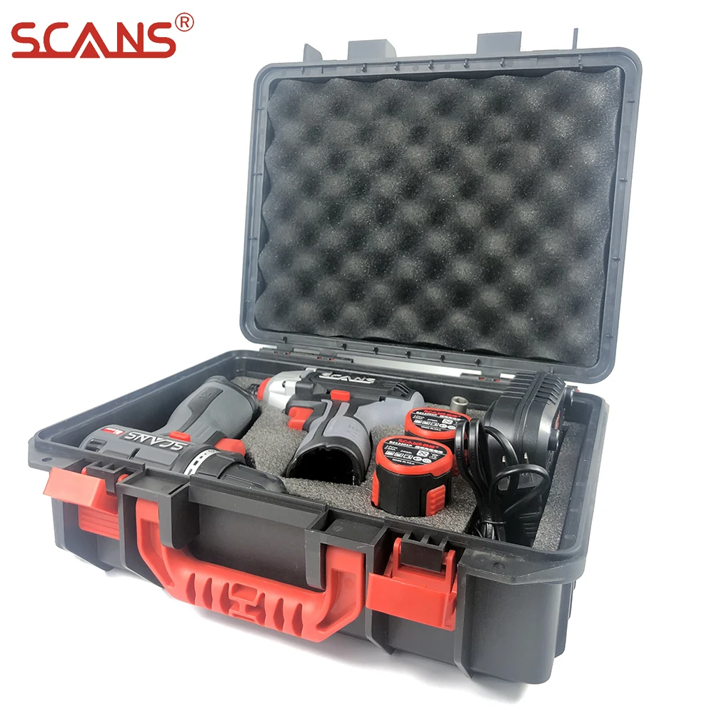 12V 16V Electric Brushless Drill and Cordless Impact Screwdriver Combo Kit Power Tools By SCANS with Li-ion Batteries Toolcase