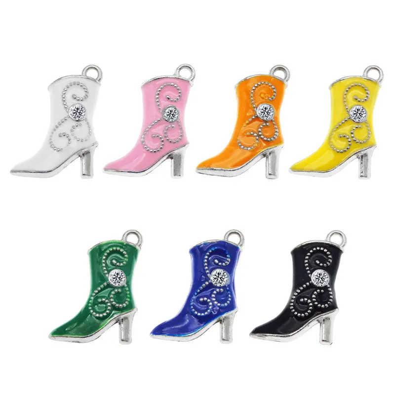 Julie Wang 2/7PCS Enamel High Heels Charms Alloy Small Shoes Boots Mixed Colors Pendant Bracelet Jewelry Making Accessory