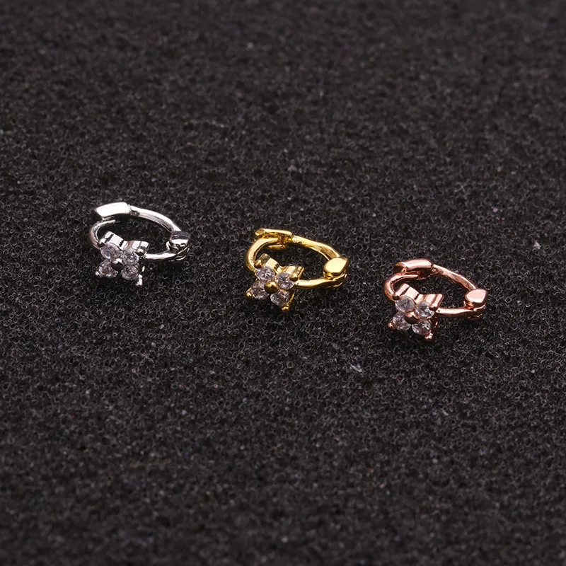 1 PCS Simple Small Zircon Mini Flower Ear Hoop Cartilage Cuff Clip Earring Cute 5 mm Circle Copper Hoop Ear Piercing Jewelry